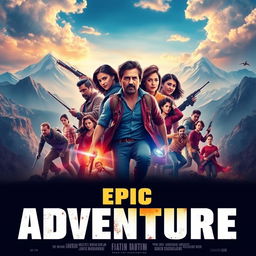 Create a vibrant and captivating movie poster featuring an epic adventure scene