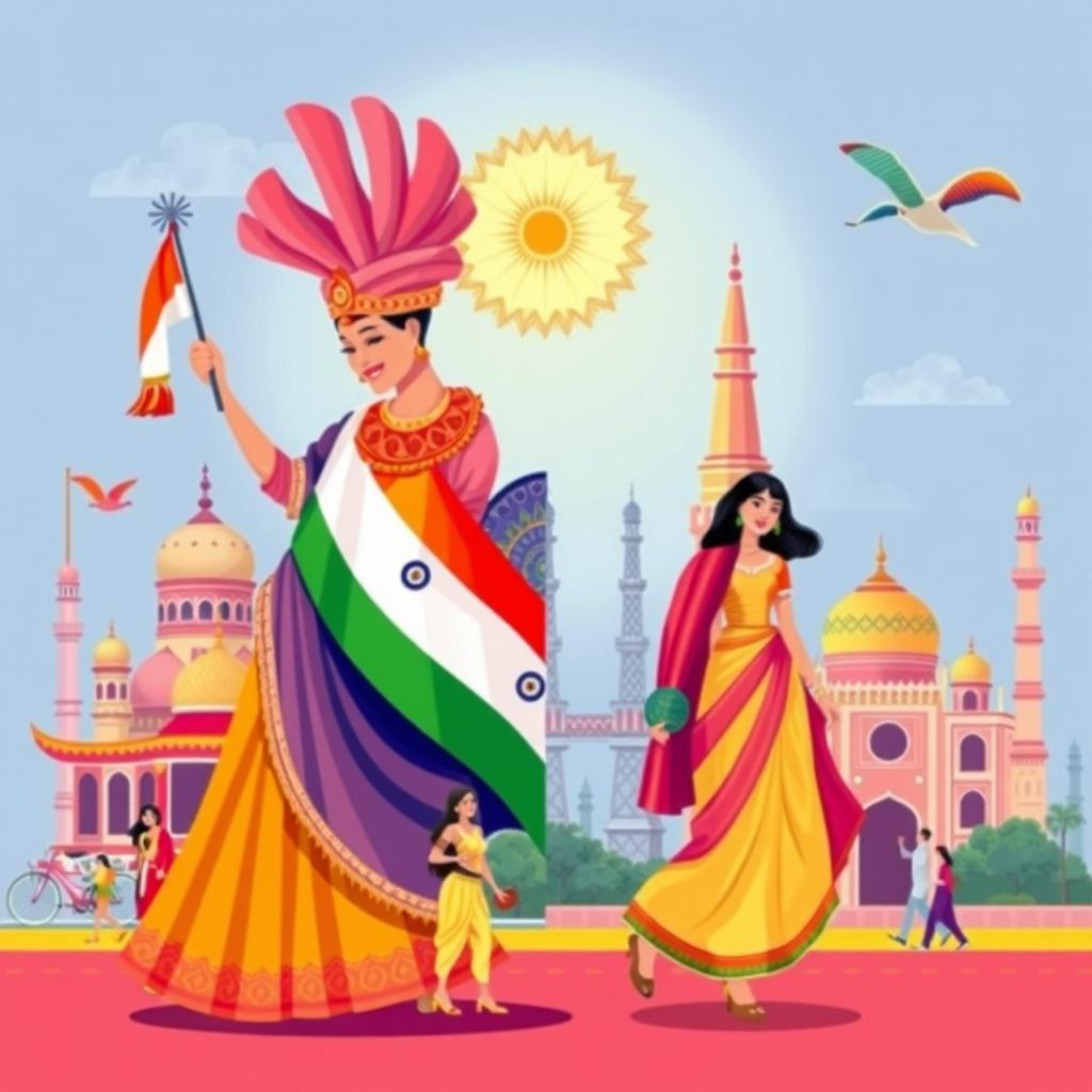 A vibrant illustration showcasing the contrast between Indian and Western culture