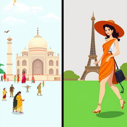 A high-definition illustration showcasing the contrast between Indian and Western culture