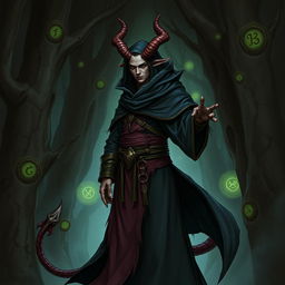 A detailed illustration of a Tiefling warlock