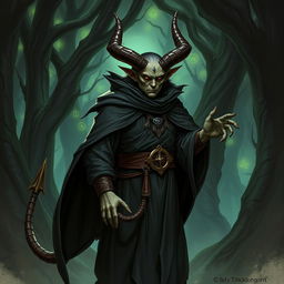 A detailed illustration of a Tiefling warlock