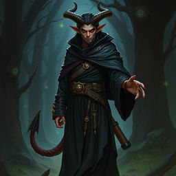 A detailed illustration of a Tiefling warlock