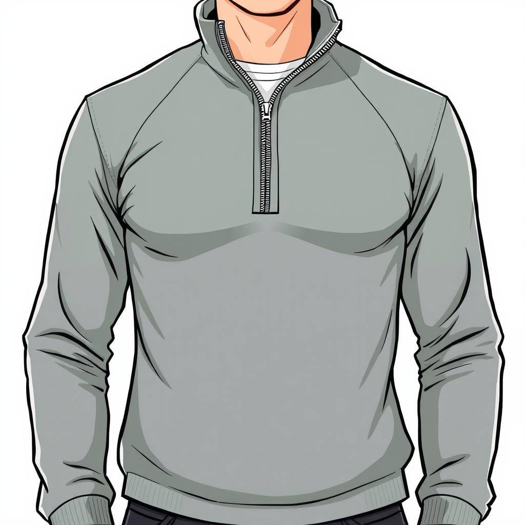 A full-body illustration of a person wearing a stylish half zip shirt, showcasing the zipper and fabric texture