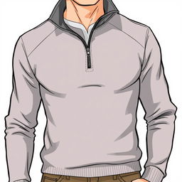 A full-body illustration of a person wearing a stylish half zip shirt, showcasing the zipper and fabric texture