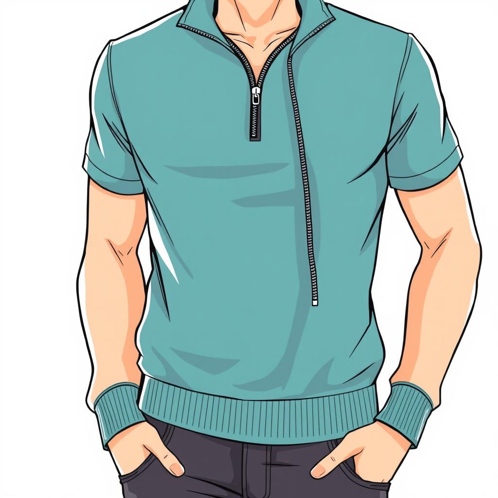 A full-body illustration of a person wearing a stylish half zip shirt, showcasing the zipper and fabric texture