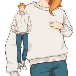 A full-body illustration of a person wearing a cozy sweatshirt, showcasing the fabric texture and comfortable fit