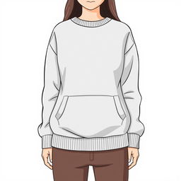 A full-body illustration of a person wearing a cozy sweatshirt, showcasing the fabric texture and comfortable fit