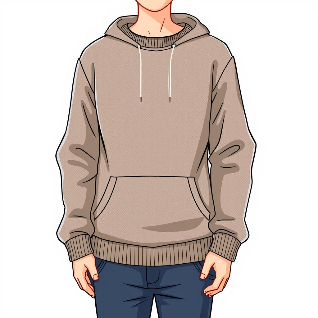 A full-body illustration of a person wearing a cozy sweatshirt, showcasing the fabric texture and comfortable fit