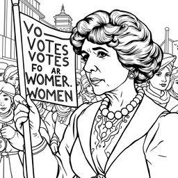 Create a detailed black and white coloring book page featuring Alice Paul (1885-1977)