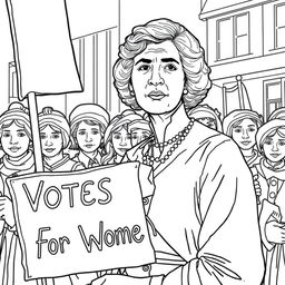 Create a detailed black and white coloring book page featuring Alice Paul (1885-1977)