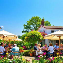 Create an image of outdoor dining in a picturesque setting