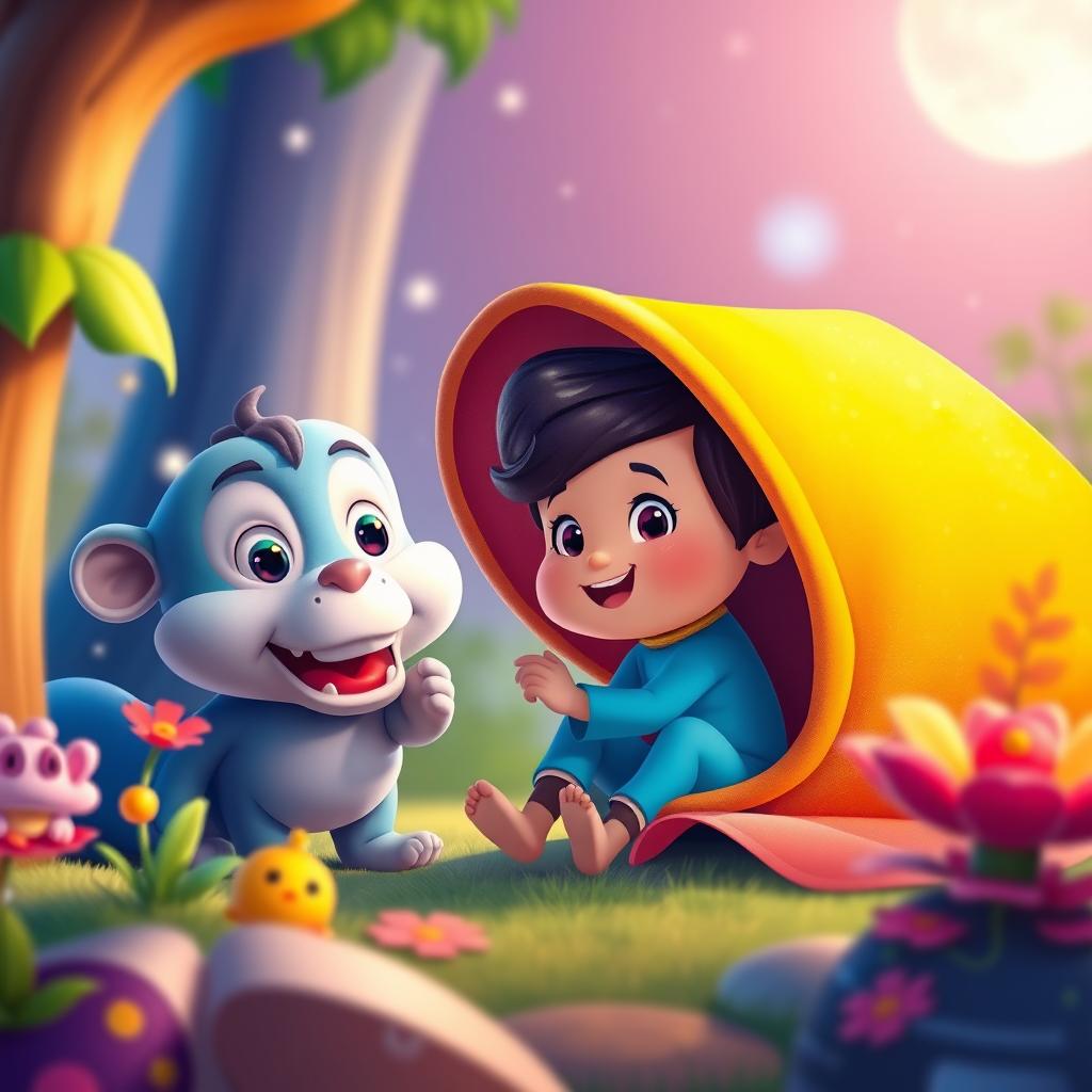 Create a vibrant and enchanting YouTube thumbnail for the "Putul Golpo - Baby Tale" channel