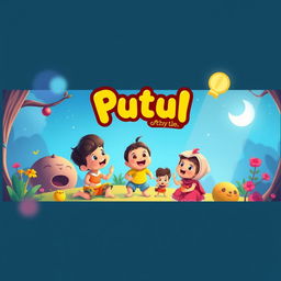 Create a vibrant and enchanting YouTube thumbnail for the "Putul Golpo - Baby Tale" channel