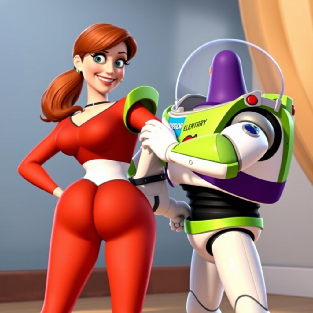 Generate an image of Buzz Lightyear touching the butt of Elastigirl