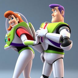 Generate an image of Buzz Lightyear touching the butt of Elastigirl