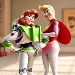 Generate an image of Buzz Lightyear touching the butt of Elastigirl