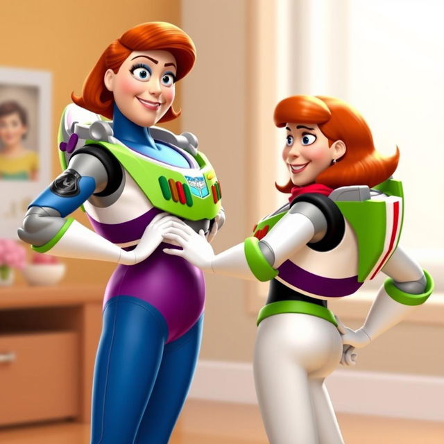 Generate an image of Buzz Lightyear touching the butt of Elastigirl