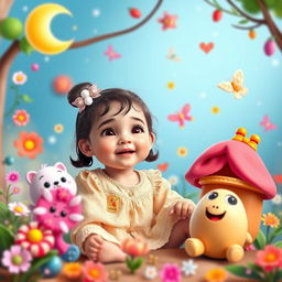 Create a vibrant YouTube thumbnail for the channel 'Putul Golpo - Baby Tale'