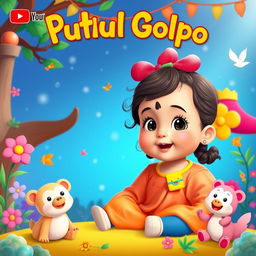 Create a vibrant YouTube thumbnail for the channel 'Putul Golpo - Baby Tale'