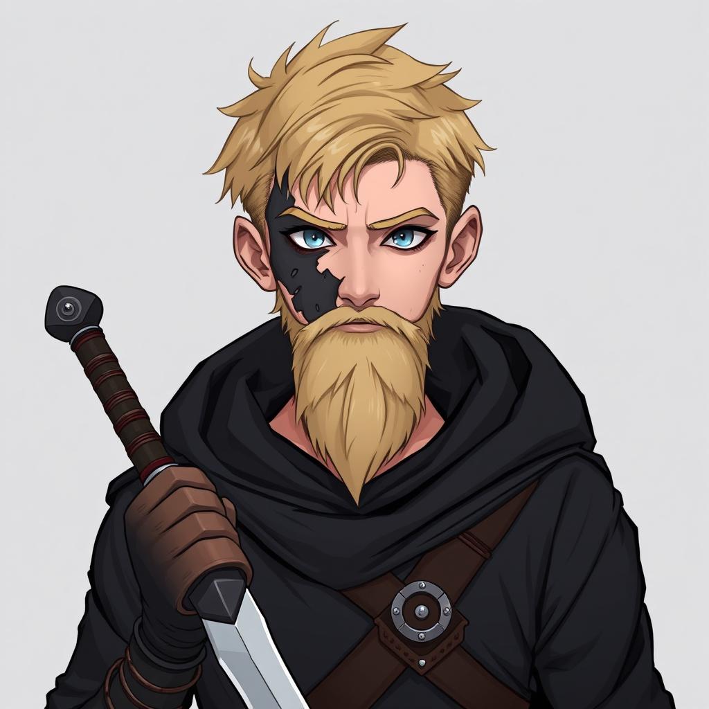 A full-body illustration of a young human male rogue from Dungeons and Dragons