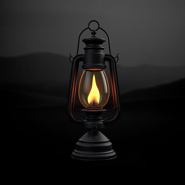 Create a 3D cover image featuring an old lamp with a flame