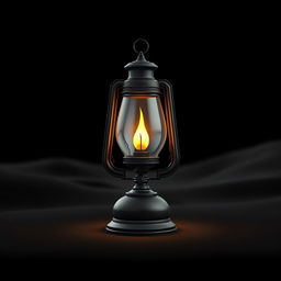 Create a 3D cover image featuring an old lamp with a flame