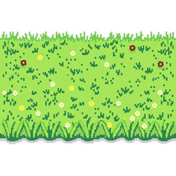 Create a pixel art image featuring a green spring lawn on a white background