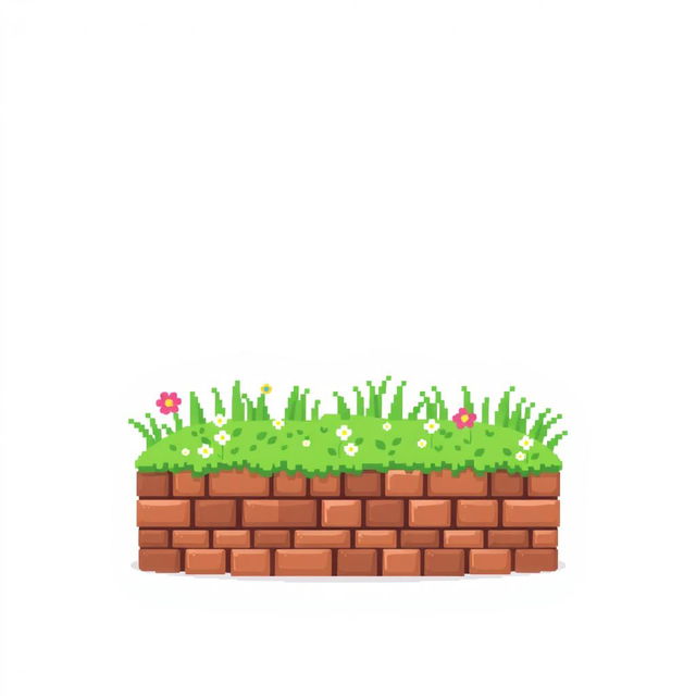 Create a pixel art image featuring a green spring lawn on a white background