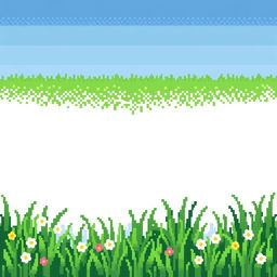 Create a pixel art image featuring a green spring lawn on a white background