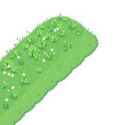 Create a pixel art image featuring a green spring lawn on a white background