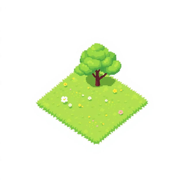 Create a pixel art image featuring a green spring lawn on a white background with a 16:9 aspect ratio