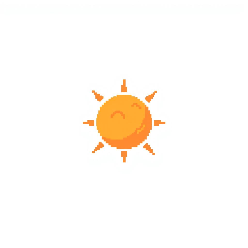 Create a pixel art image featuring a sun on a white background