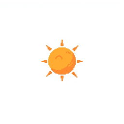 Create a pixel art image featuring a sun on a white background