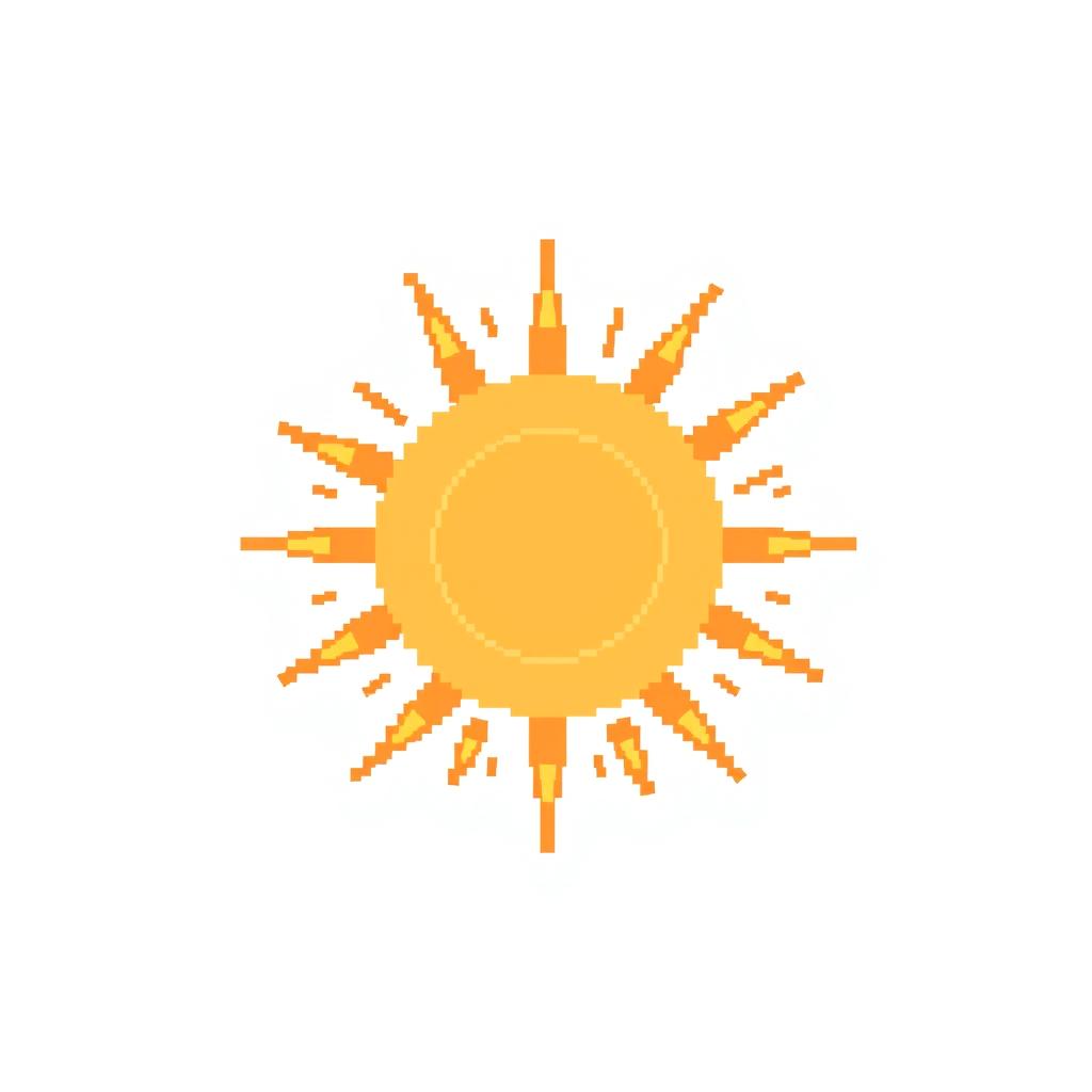 Create a pixel art image featuring a sun on a white background