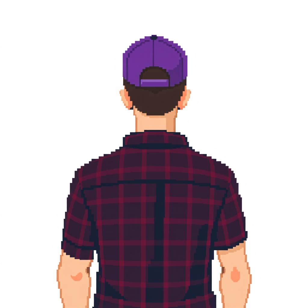 Create a pixel art image featuring a person seen from behind, in full height