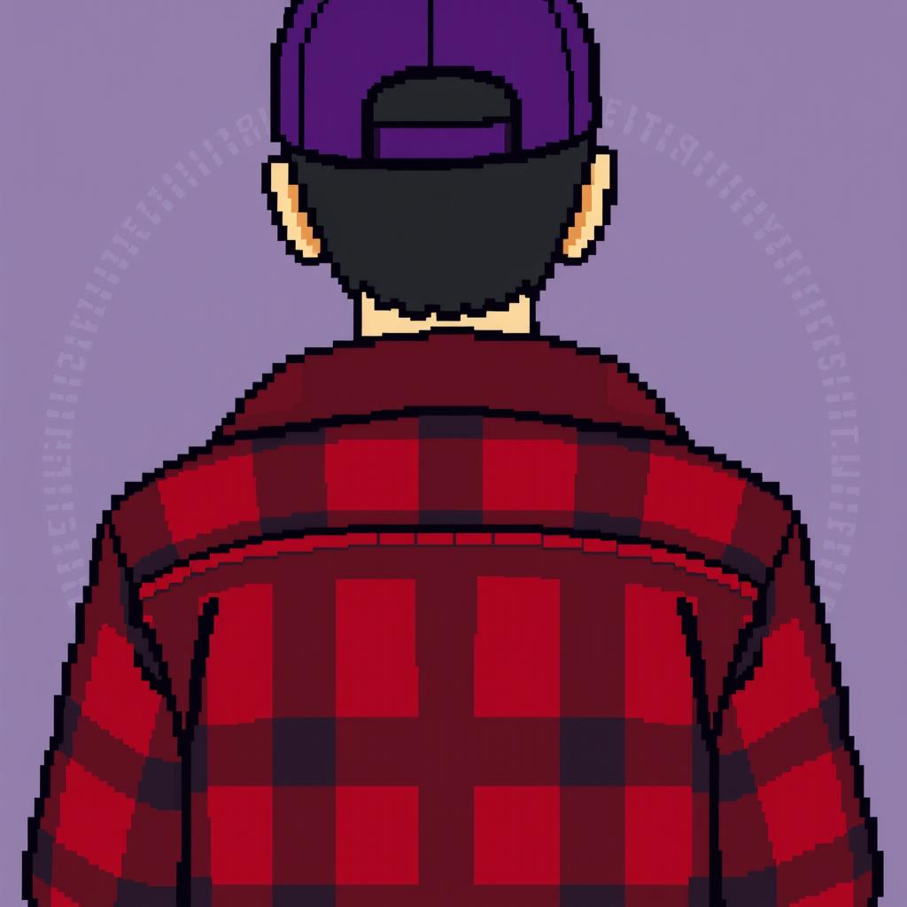 Create a pixel art image featuring a person seen from behind, in full height