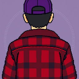 Create a pixel art image featuring a person seen from behind, in full height