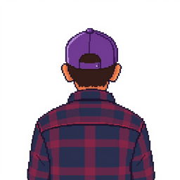 Create a pixel art image featuring a person seen from behind, in full height