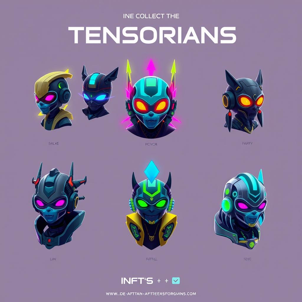 Create an NFT collection inspired by the Tensorians, featuring a series of digital avatars with unique traits