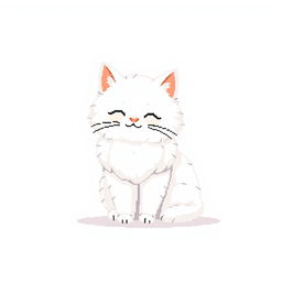 Create a pixel art image featuring a white fluffy cat sitting on a white background