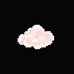 Create a pixel art image featuring a white and pink cloud on a black background