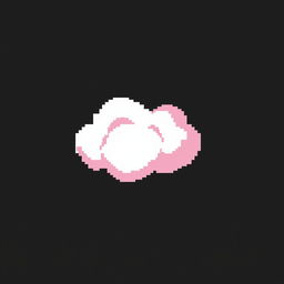 Create a pixel art image featuring a white and pink cloud on a black background