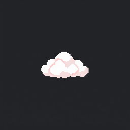 Create a pixel art image featuring a white and pink cloud on a black background