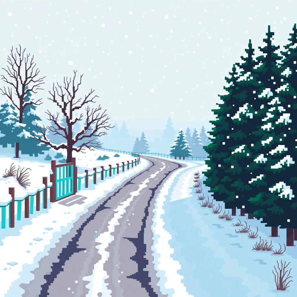 Create a pixel art image depicting a winter scene