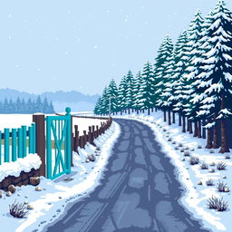 Create a pixel art image depicting a winter scene