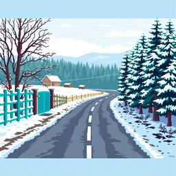 Create a pixel art image depicting a winter scene