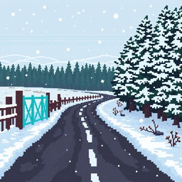 Create a pixel art image depicting a winter scene