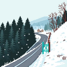 Create a pixel art image depicting a winter scene