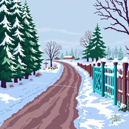 Create a pixel art image depicting a winter scene