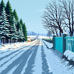 Create a pixel art image depicting a winter scene